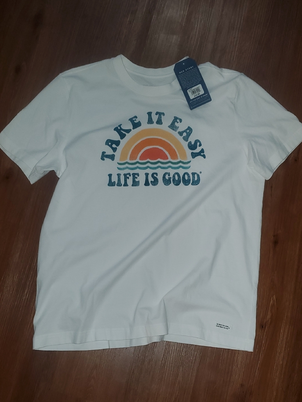 Life Is Good White Tee with Retro Sun Graphic